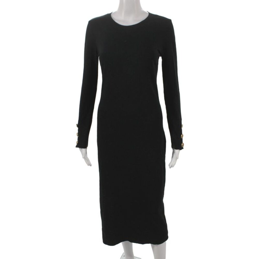 Nation LTD Womens Sheath Long Sleeve Crew Neck Black Cotton Dress Size XS